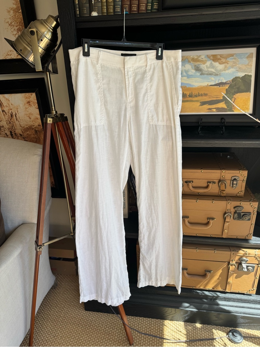 Banana Republic White Wide-Leg Linen Pants